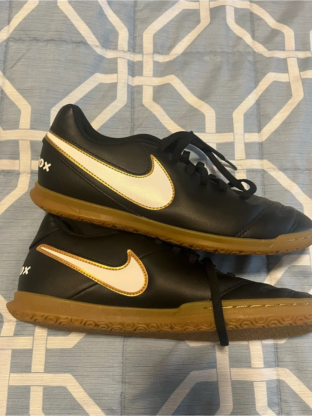 Nike Tiempox Black Indoor Soccer Shoes with White Swoosh, NWT